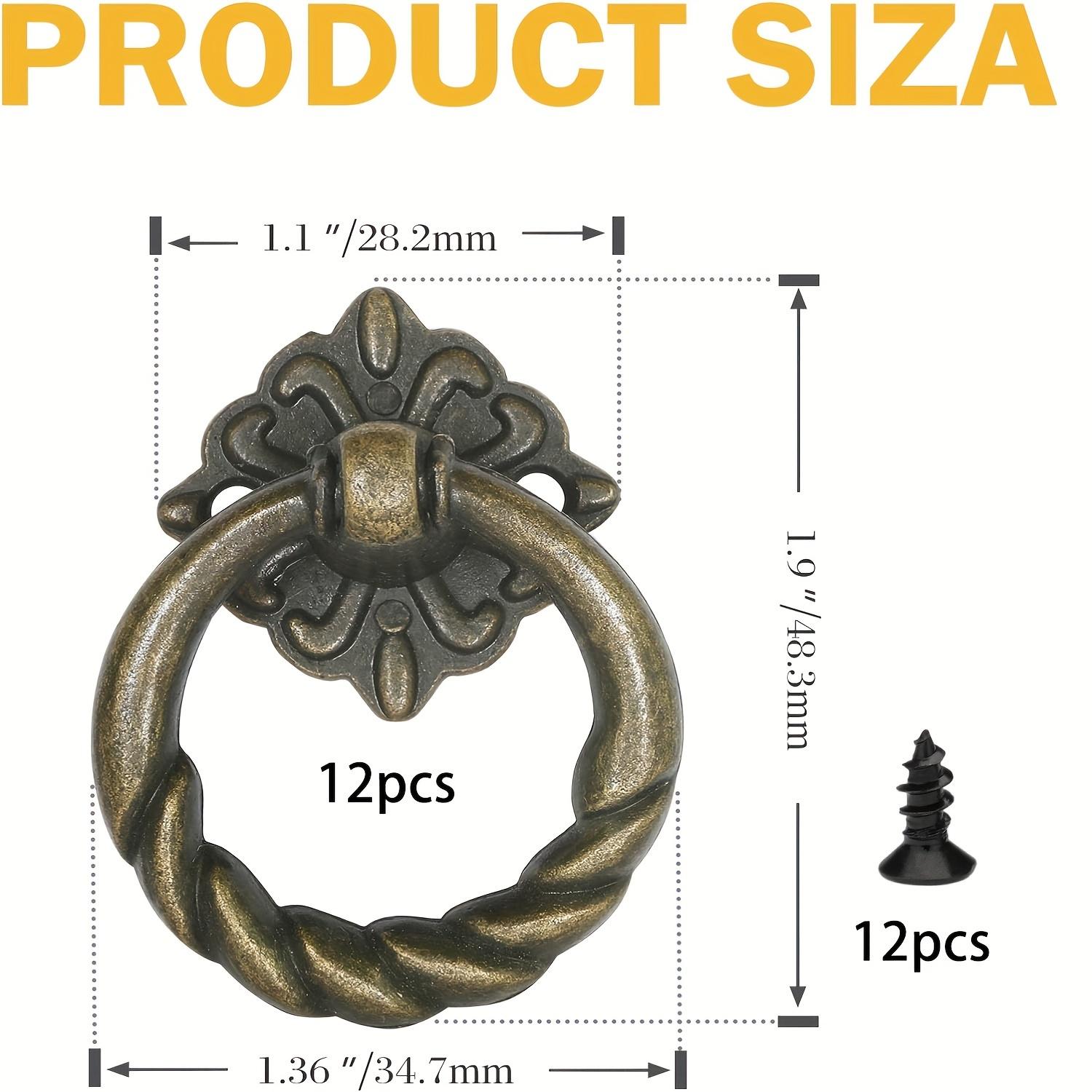 

12 бронзовых ручек для ящиков с кольцами в виде цветка, маленькая ручка для шкафа в стиле ретро, европейская ручка для мебели с кольцами, с винтами 12pcs
