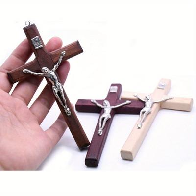 1pcs Handmade Wooden Cross Christ Statue Religious Prayer Hand Holding Cross Pendant