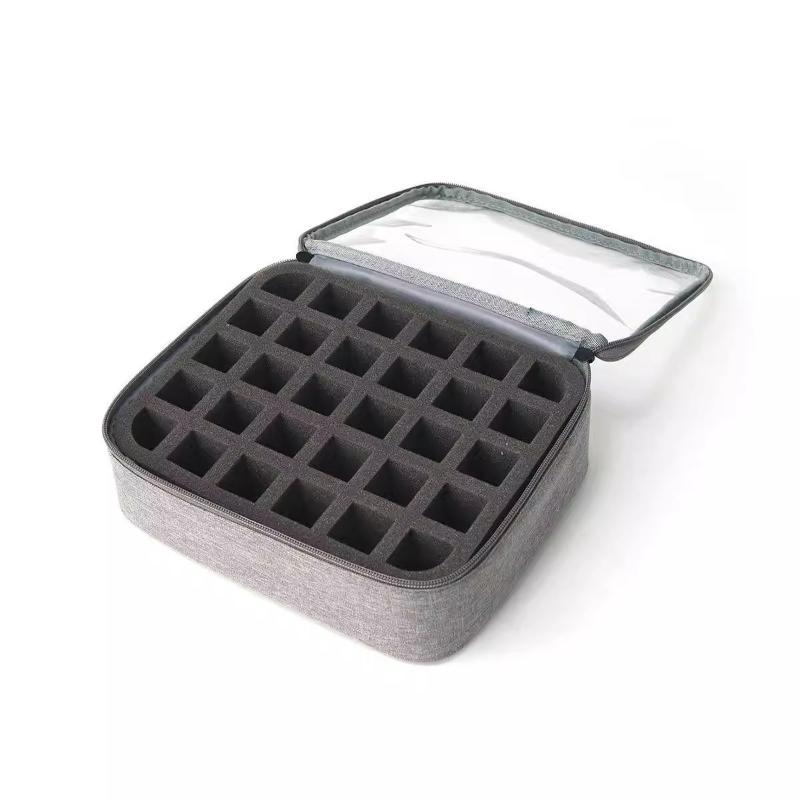 30-Slot Nail Polish Storage Bag, Black Gray Portable Hand-Held Large Cosmetic Bag, Holds Up To 30 Bottlessmall Clear Nail Polish