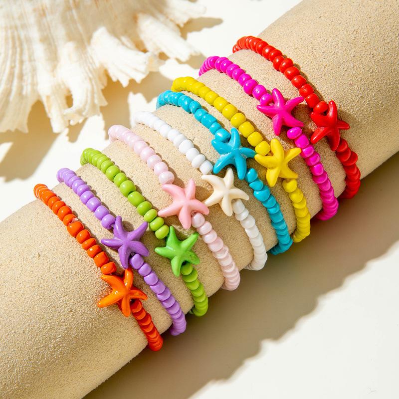 Accessories, Bohemian Colored Starfish Multi-Colored Beaded Stacked Ladies Bracelet