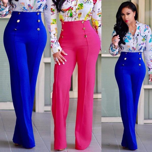 Women Fashion Wide Leg Pants Strech Trousers Ladies Flared Trousers Loose Pants High Waist Slacks Female Solid Color Suit Pants Straight Trousers