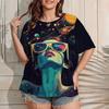 Plus Size Women's T-Shirt Summer Casual Round Neck Short Sleeve Top Fashion Girl Pattern Print Outdoor Loose Oversized Clothing