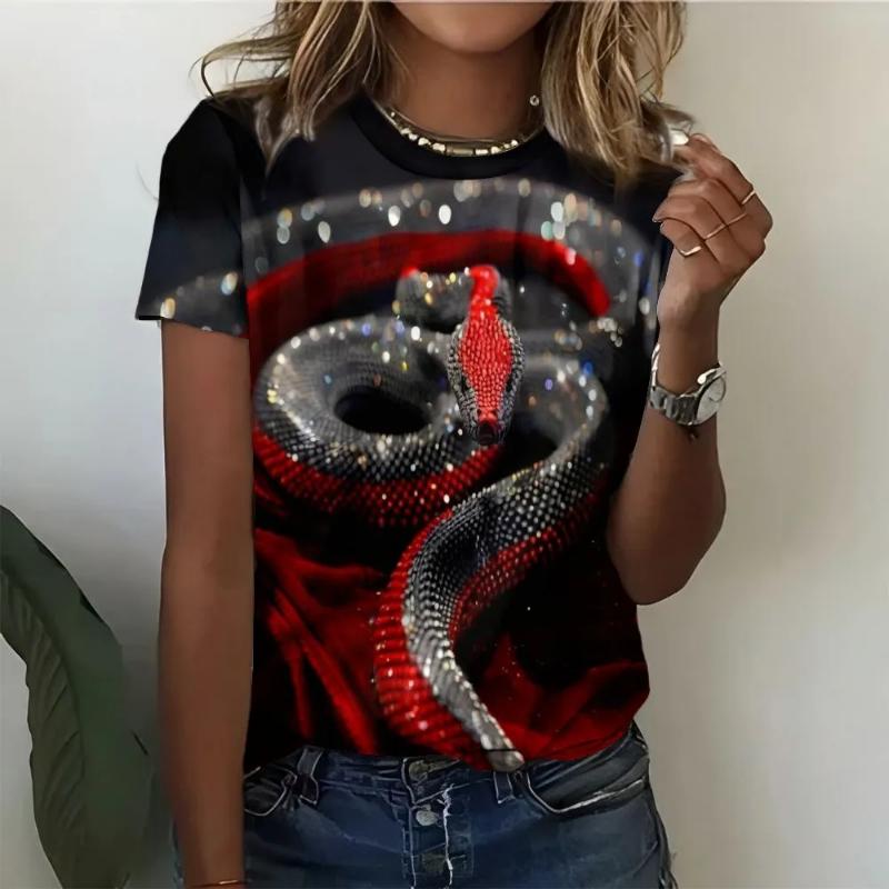 Fashion Women's Crew Neck T-Shirt Crew Neck Short Sleeve 3D Color Printing