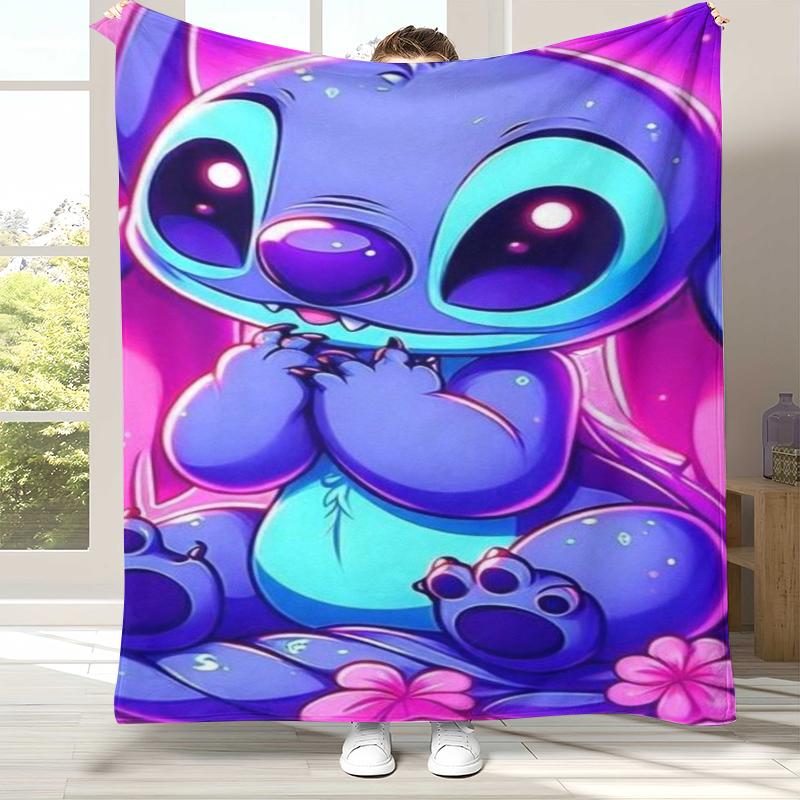 

Kawaii S-Stitch Cartoon Flannel Blanket,Ultra Soft Warm Plush Throw for Home Bedroom Bed Sofa Cover Camping Picnic gift kids 75x90cm
