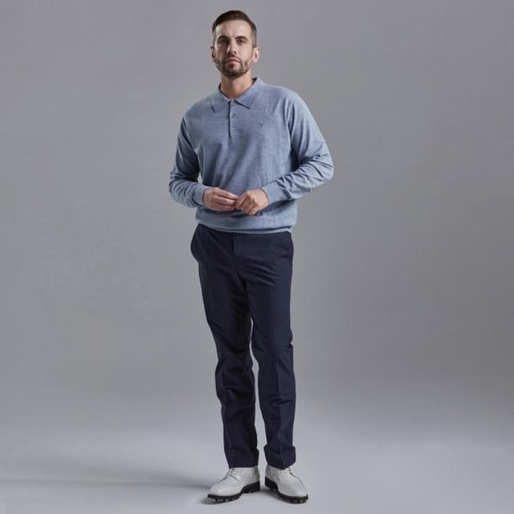 Lambda Men S Merino Wool Golf Knit Polo Long Sleeve Shirt Arctic Blue 52439