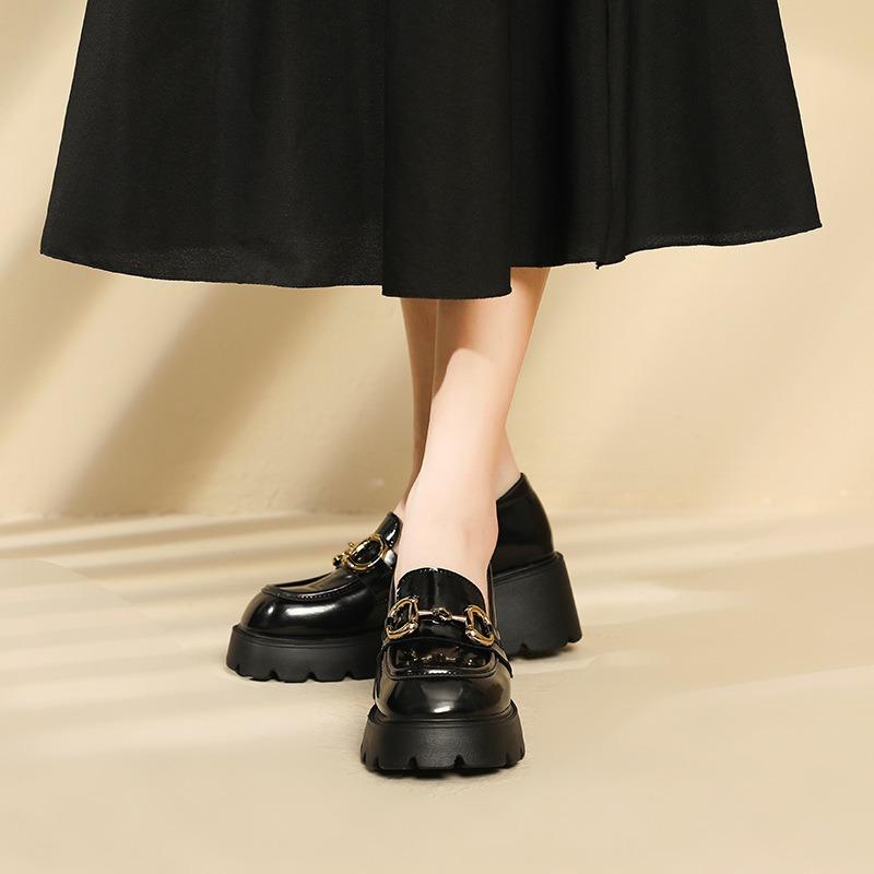 Small leather shoes women's spring new horse buckle platform leather women's shoes retro single shoes