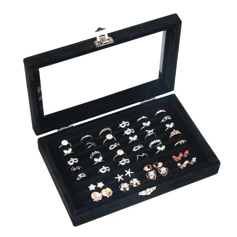 1pc Large Capacity Transparent Velvet Jewelry Box Earring Ring Display Storage Container Jewelry Organizer Makeup Organizer