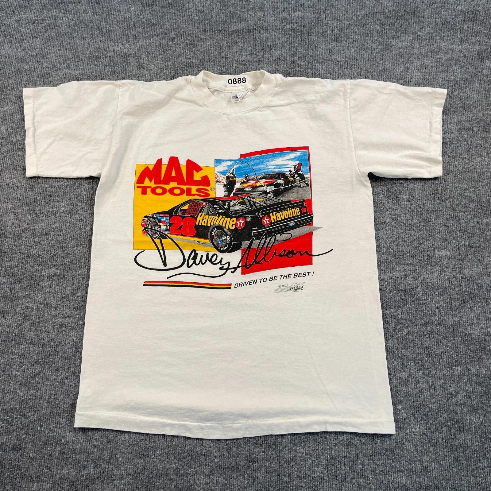 

Винтажная футболка NASCAR 1992 года Дэйви Эллисона #28 MAC Tools Размер Medium 20x25 Белая S