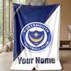 Portsmouth FC Custom Name Text Flannel Blanket Soccer Logo Personalized Fleece Throw Blanket Special Gift For Sofa Bedroom Home