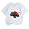 Cartoon Monster Truck Print Kids Boys Girls 100% Cotton O-neck Short Sleeve T-Shirt, Casual Lightweight Tees for Toddlers Children Daily Wear