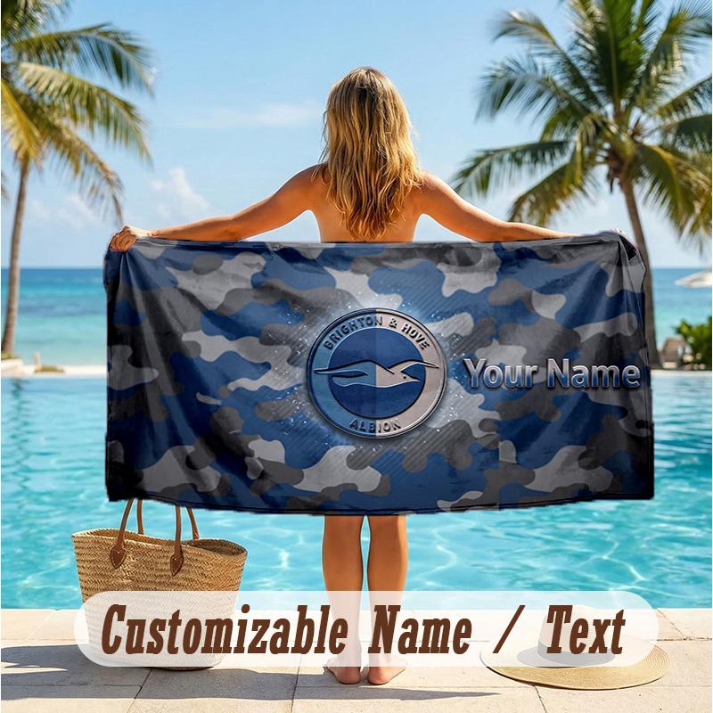 Custom Text Beach Towel, Soft Absorbent Swimming Multi-use TowelBrighton & Hove Albion Football