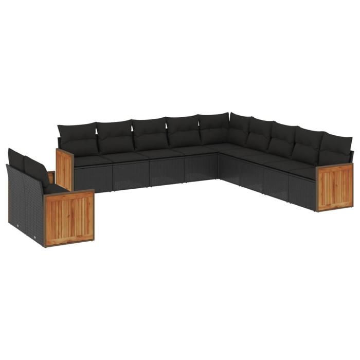 VidaXL Salon de Jardin avec Coussins 11 pcs, Canapés de Terrasse, Ensemble de Meubles de Patio, Mobilier d'Extérieur, Noir 3227805