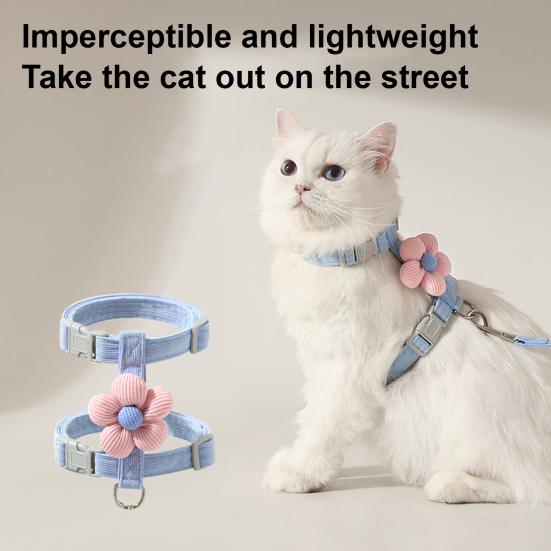 Conjunto Coleira e Peitoral para Gato para Passeio Ajustável Camada Dupla Peitoral para Animais de Estimação com Decoração de Flores Coleira e Guia para Animais de Estimação à Prova de Fuga