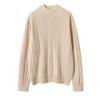 Women's Solid Color Twisted Flower Cable Knit Cashmere Sweater, Thickened Half-High Collar Slim Fit Base Layer Top