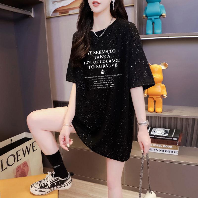 Women's Casual Summer Niche Glitter Letter Print Short Sleeve Vintage T-shirt Top