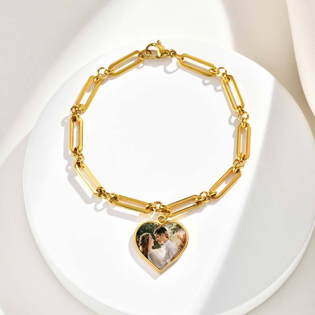 Personalized Picture Photo Bracelets for Women, Custom Locket Charm Chain Bracelet, Inspirational Memorial Christmas Gift
