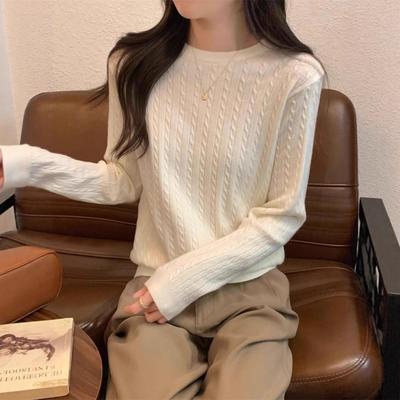 Simple Lazy Style Knitted Sweater Autumn and Winter Design Sense Twist Inner Bottoming Shirt Women's Age-reducing Top