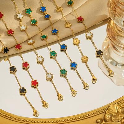 11mm Lucky Clover Women's Hand Bracelets Double Sided Flowers Jewellery Gifts Stainless Steel Bracelet Gold Plated Bracelets Man