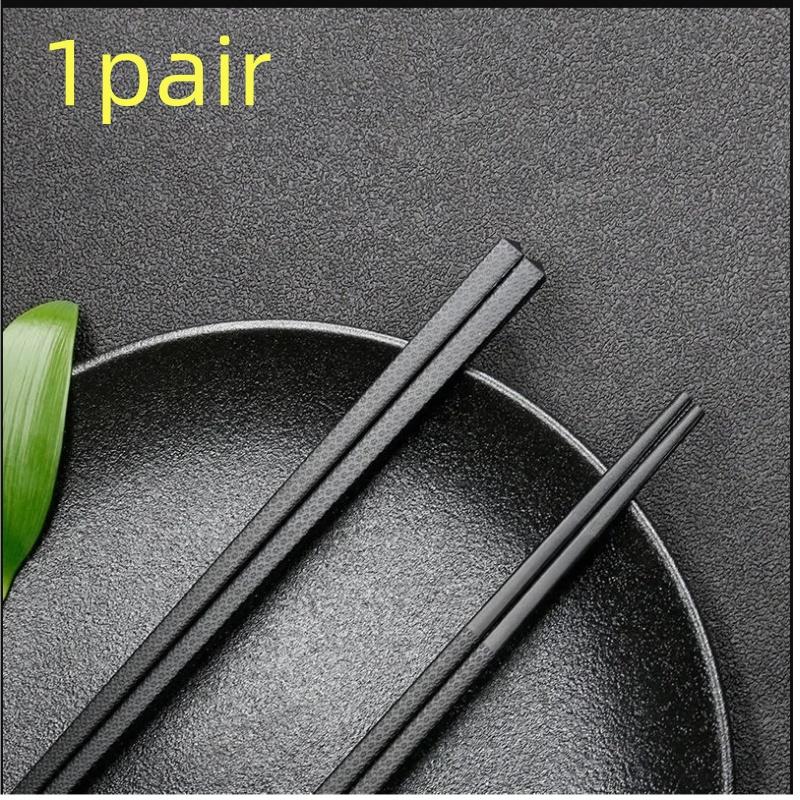 

1 Pair Chinese Food Chopsticks Sushi Sticks Non Slip Washable Safe Dishes Alloy Bamboo Form Snack Food Class Tableware Set Black