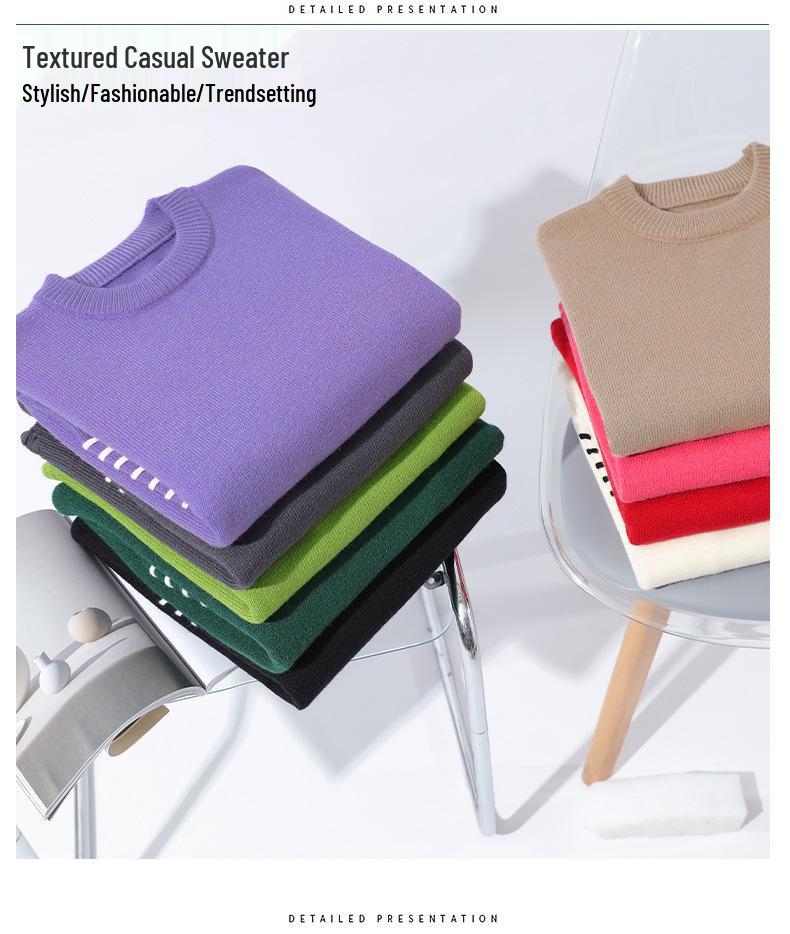 Men's Contrast Stitch Round Neck Sweater, Loose Knitted Pullover for Autumn-Winter 2024
