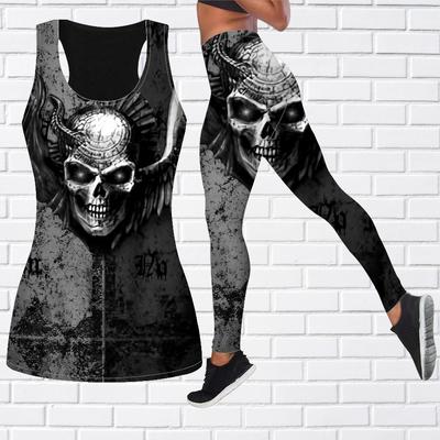 Orange Skull Print Yoga Outfit for Women Fashion Workout Leggings Fitness Sports Casual Yoga Pants