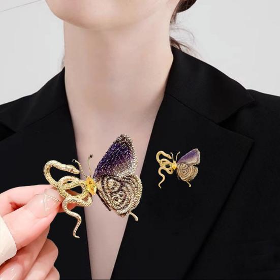 Bestickte Brosche Schlangen-Schmetterlingsform Anstecknadel mit funkelnden Strasssteinen Einlage Anzüge Mäntel Pullover Abzeichen Pendler Ausgehen Accessoire