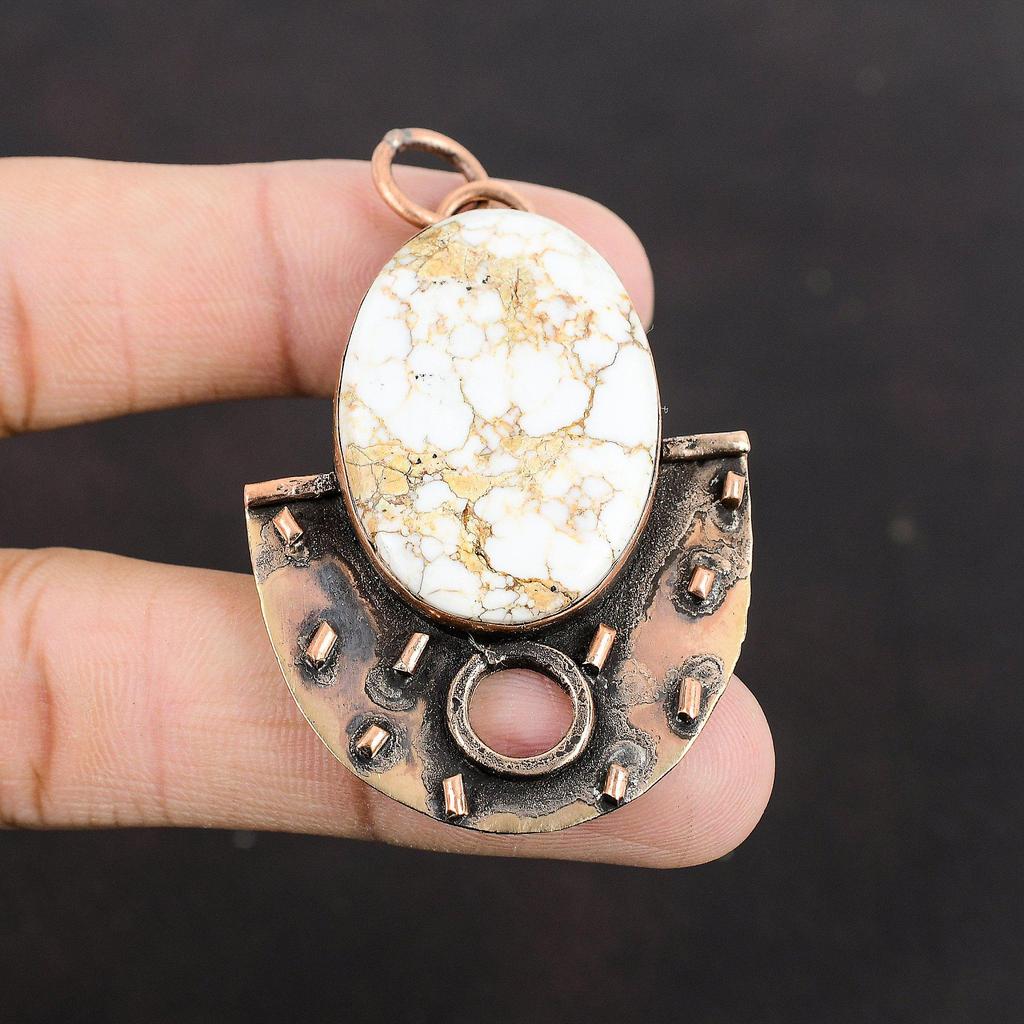 Wild Horse Magnesite Pendant Copper Pendant Handmade Pendant Wild Horse Magnesite Jewelry Gemstone Pendant For Gift Copper Design Jewelry