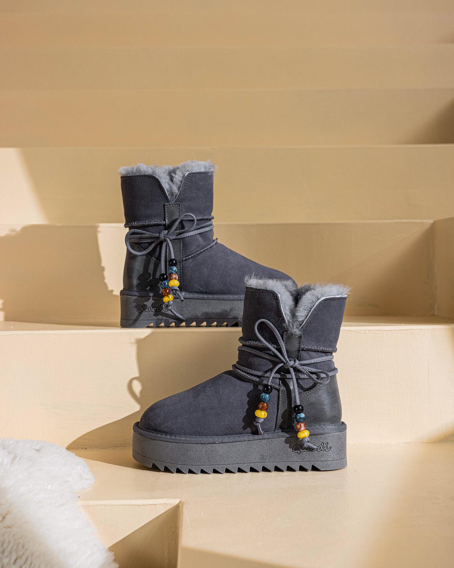 

Женские зимние ботинки 2025 из натуральной кожи и меха - Морозостойкие, Нескользящие, Толстая подошва, Плюшевый хлопок, Износостойкие 39 серый