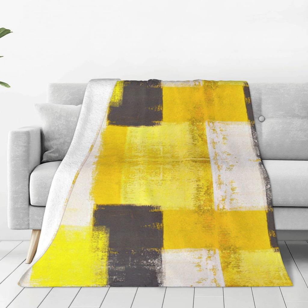 Gray yellow abstract graffiti digital-printed polyester Bedroom velvet flannel cover blanket Fleece sofa cover blankets for beds