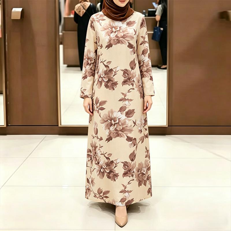 ZANZEA Women Casual Round Neck Floral Print Loose Long Sleeve Dress