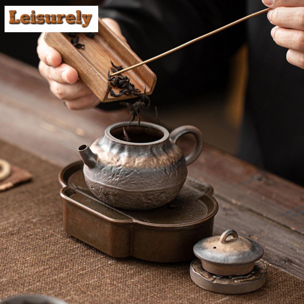 150ml Ancient Early Burnt Teapot Retro Gilded Iron Glazed Bell  Pot Tea Maker Kettle Kungfu Tea Items Accessories Ornaments Gift