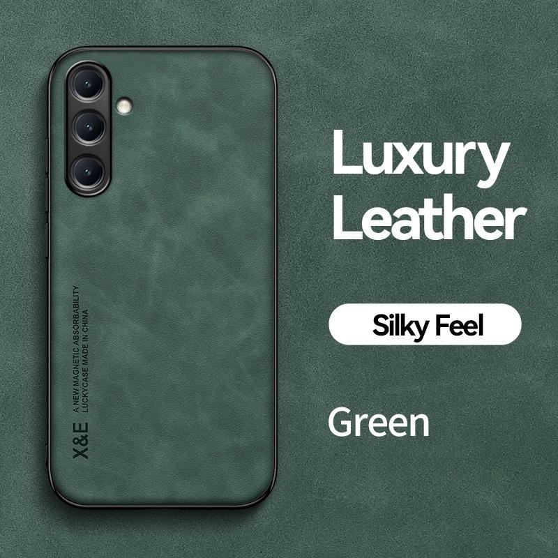 Pour Samsung Galaxy A56 A36 A26 A16 5G Coque Silicone Souple Support Voiture Housse Téléphone Cuir Magnétique pour Galaxy A06 A 56 36 16 Funda For Galaxy A16 5G vert