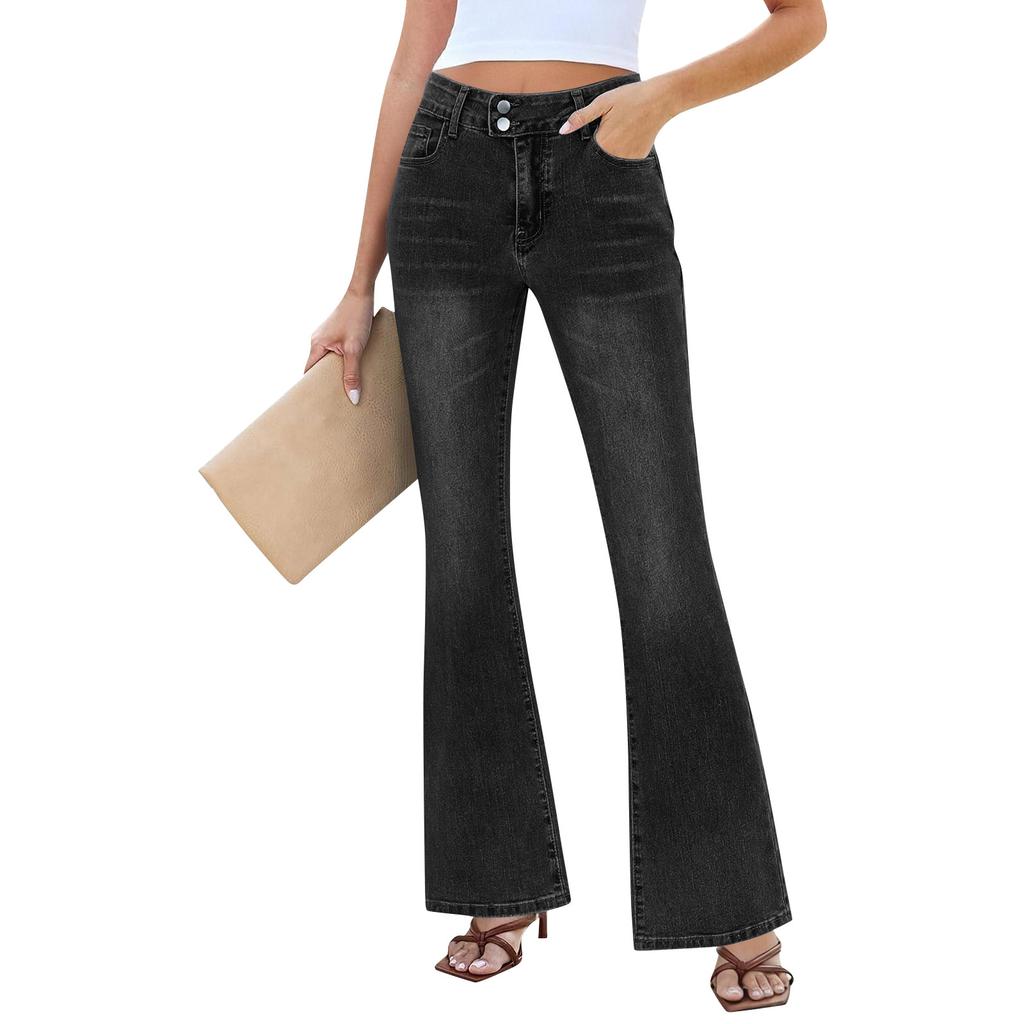 Women's Wide Leg Jeans Low Straight Stretch Jeans With Pockets