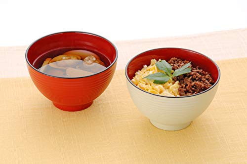 Masakazu Yamanaka Lackware Japanisches Muster Spülmaschinenfest Suppenschüssel, 370ml, Set mit 5 Farben: Schwarz, Elfenbein, Braun, Grün und Zinnoberrot, Produkt N