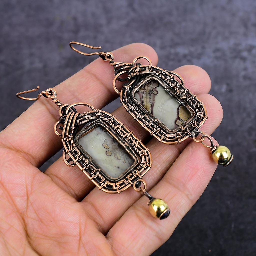 Natural Kammererite Gemstone Copper Wire Wrap Jewelry Earring 3.43" k0V84