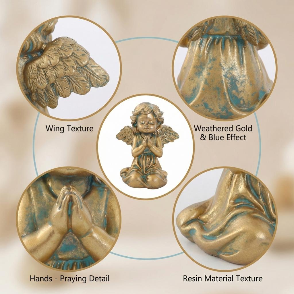 Vintage- Distressed Resin Ornament — Praying Statue For Garden & Miniature Decoration