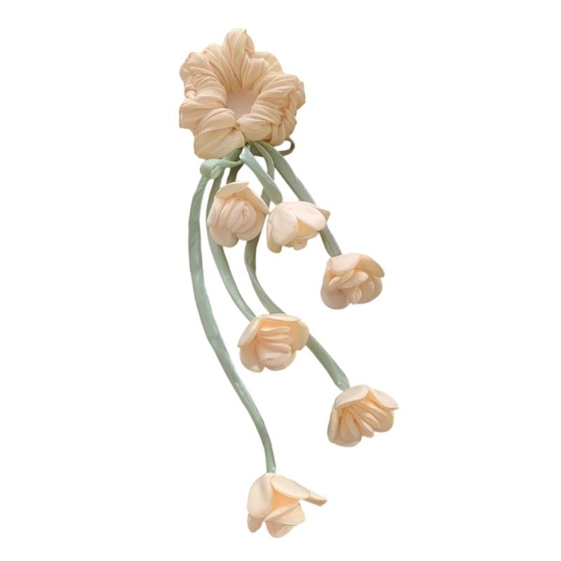 Elegant Floral Tulle Scrunchie With Fringe Detailing Headbands Rope Hair Band For Everyday Styling