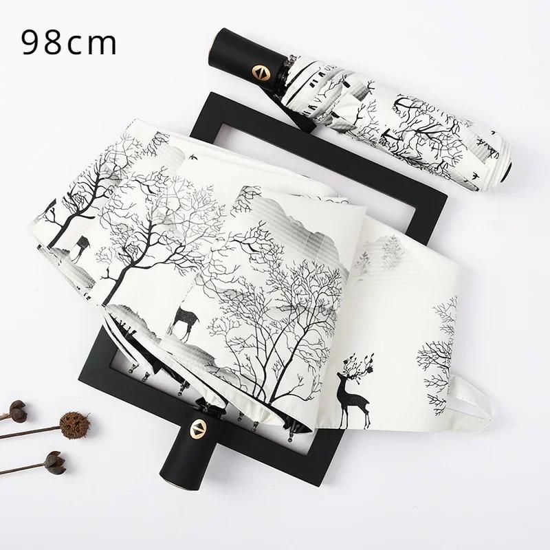 Автоматический двойной солнечный зонт Большой навес от солнца Защита от солнца Складной Ретро Зонт с масляной живописью