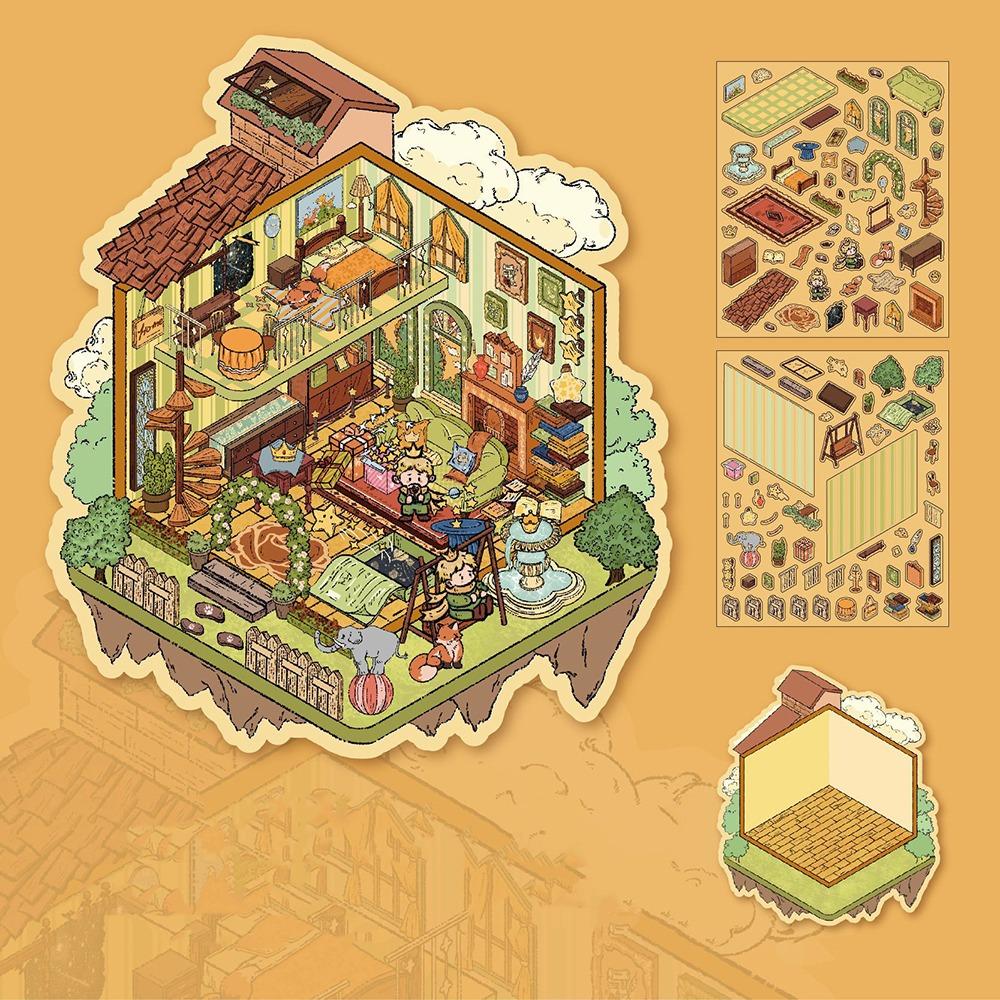 Cartoon Prince 3D Stacked Landscape Stickers Astronant Scene Scrapbook DIY Scene Decals Game Landscaping Making Sticker For Kid