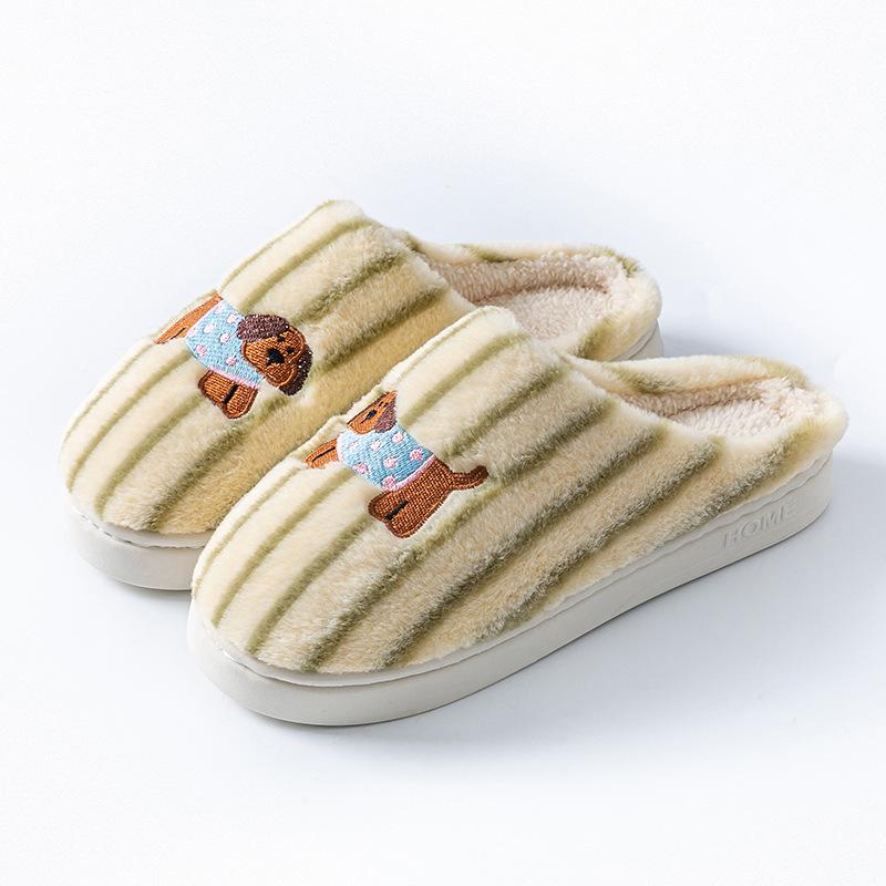 Embroidery Puppy Cotton Shoes Mop Autumn and Winter Indoor Home Couple Warm and Comfortable Plush Household Cotton Mop
