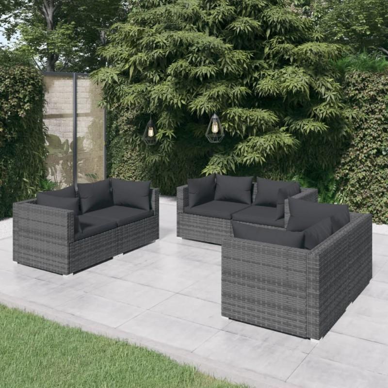 Día y Noche - Día y Noche Set de muebles de jardín 6 pzas y cojines ratán sintético gris