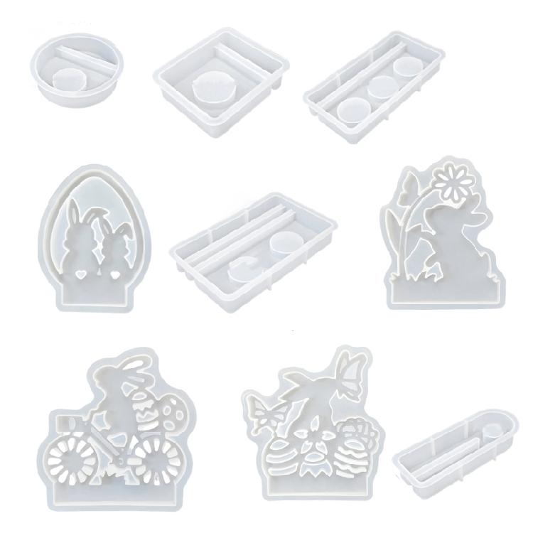 Flower Rabbit Bike Shape Silicone Mold Easter Candle Stand Making Chocolate Casting For Crafts Table Centerpiece