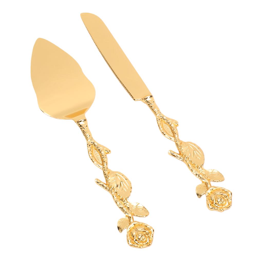 Cake Cutting Set European Golden Ergonomic Rose Handle Comfortable Grip Cake Pie Pastry Server Set