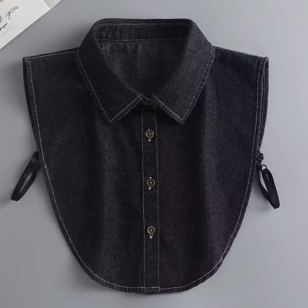 Women's Blue Washed Denim Collar Simple Half Shirt Style Fake Collar Versatile Decoration Detachable Pointed False Collar