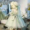 Vestito da Bambina Verde Menta in Tulle con Fiori 3D e Fiocchi Vestito da Fata per Festa per Bambini