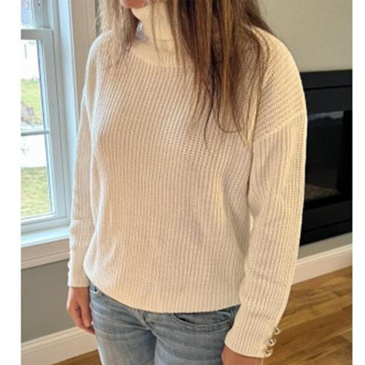 Women Solid Color High Neck Knit Sweater Autumn Winter Casual Fashion Pullover