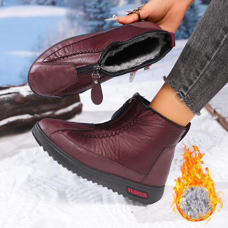 Fashion Women's Winter Ankle Boots Flat Non-Slip Warm Comfortable Front Zipper Mother's Fashion Footwear
