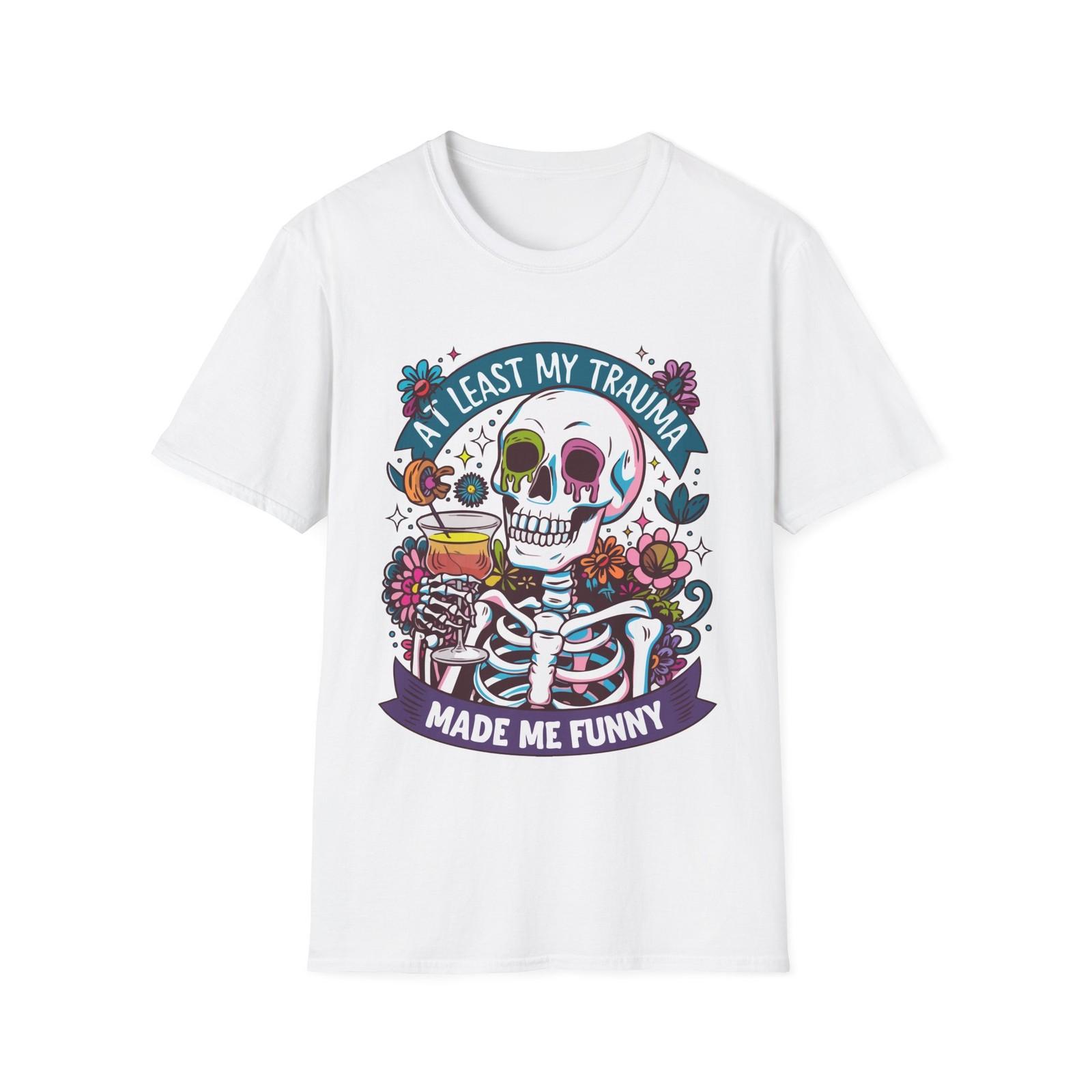 At Least My Trauma Made Me Funny T-Shirt | Skull Floral Illustration S разноцветный