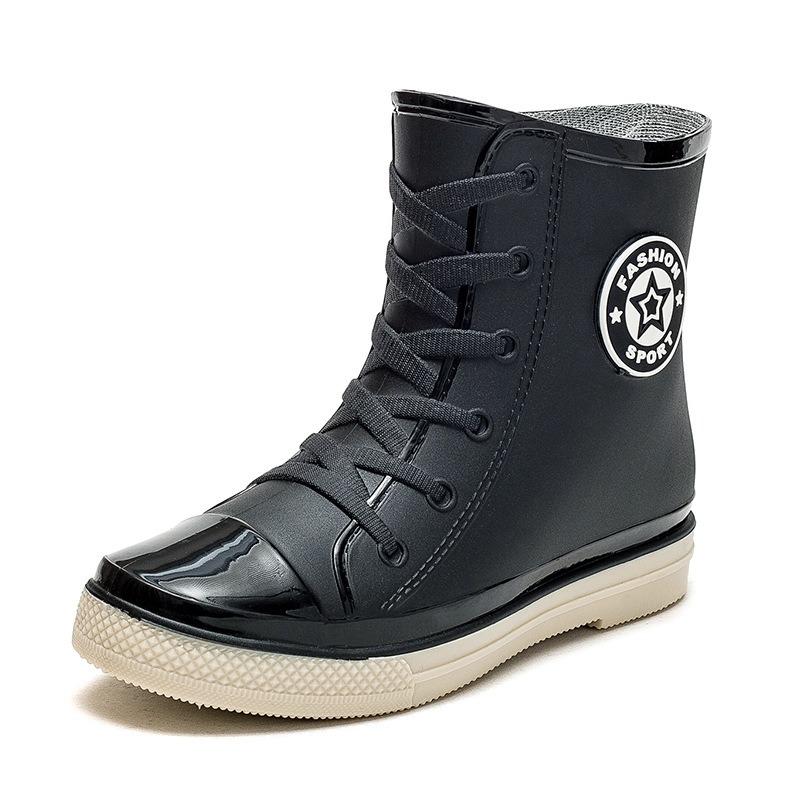 Fashion short tube women's waterproof shoes rain shoes student trend rubber shoes velvet warm non-slip rain boots women
