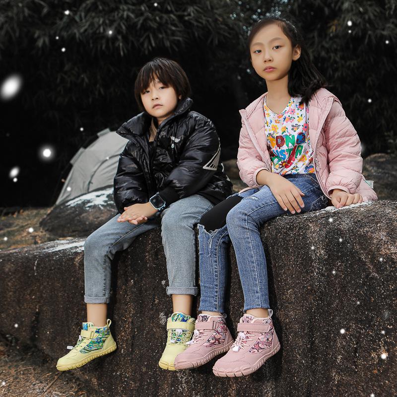 Cross-border Waterproof Non-Slip Winter Barefoot Cotton Shoes for Children: Warm, Velvet-Lined Snow Boots for Boys and Girls (Middle and Big Kids)